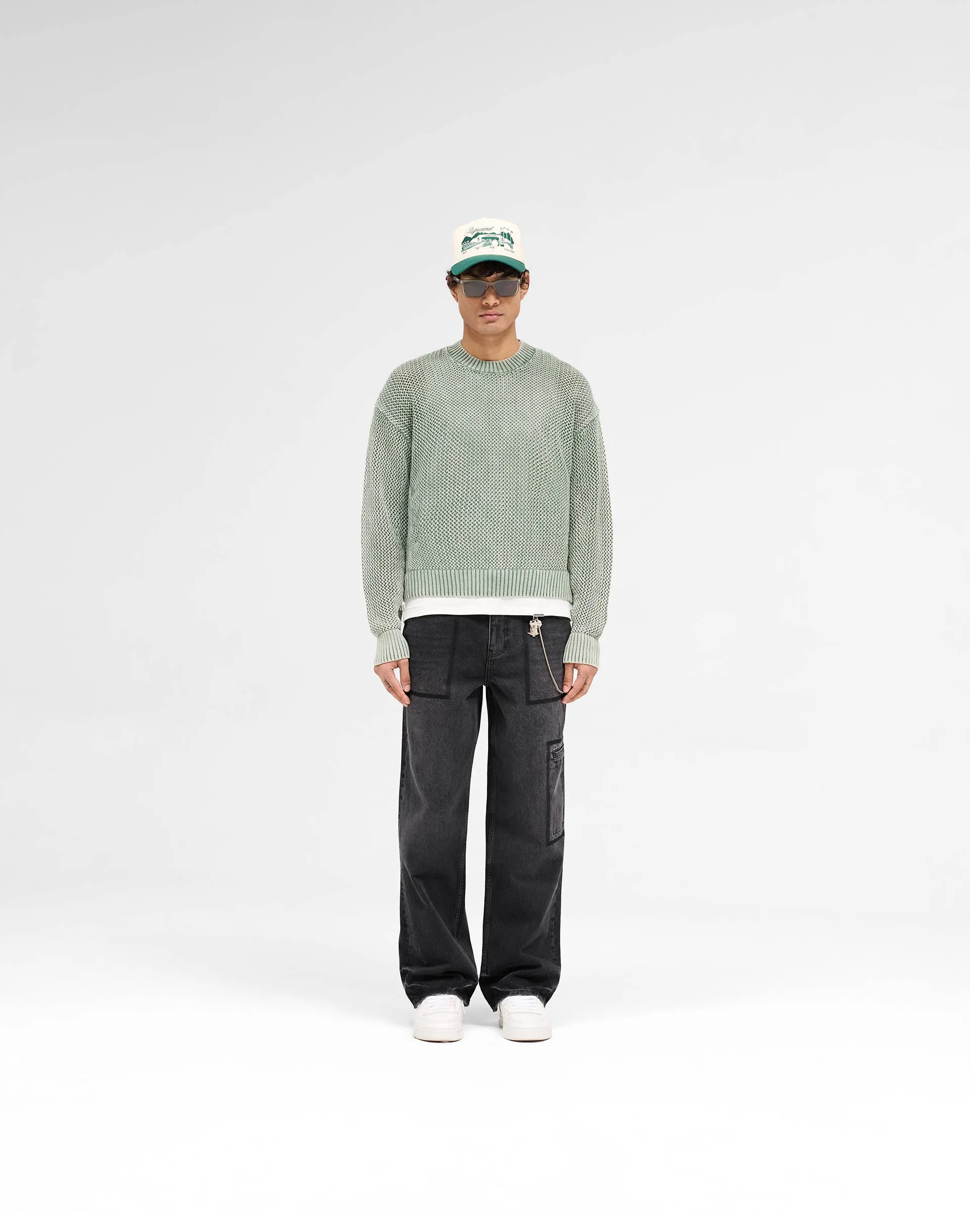 Open Gauge Knit Sweater - Forest Green