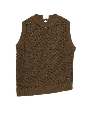 OPENWORK DESIGN DIAGONAL SLEEVELESS PULLOVER