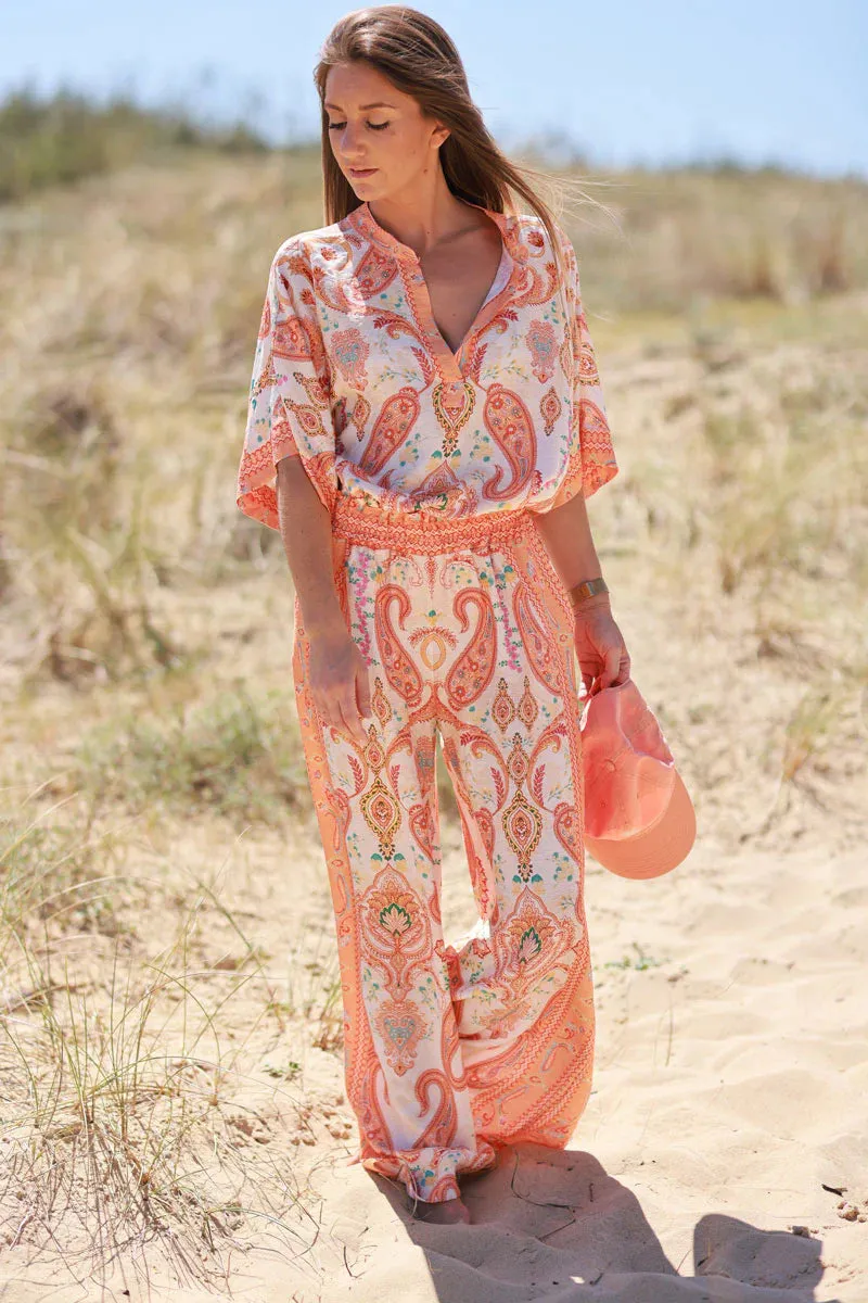 Orange Boho Paisley Pants