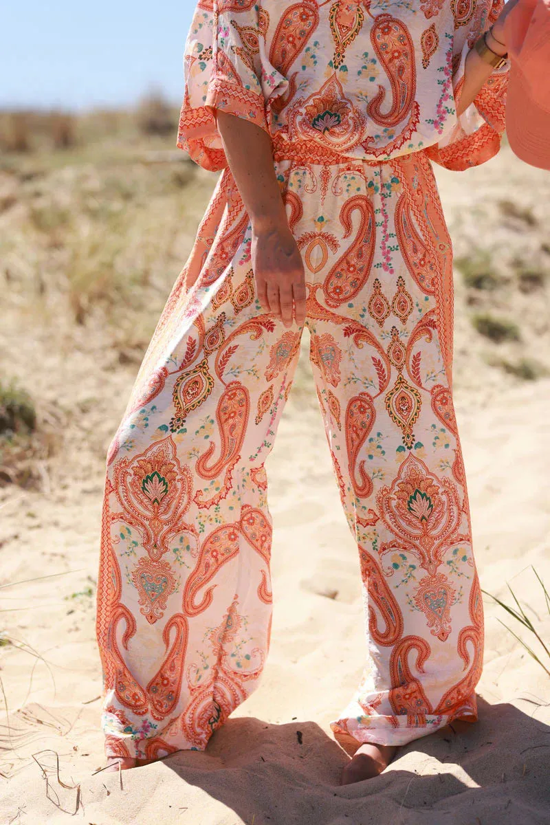 Orange Boho Paisley Pants