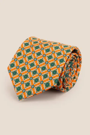 Orange Geometric Pattern Silk Tie
