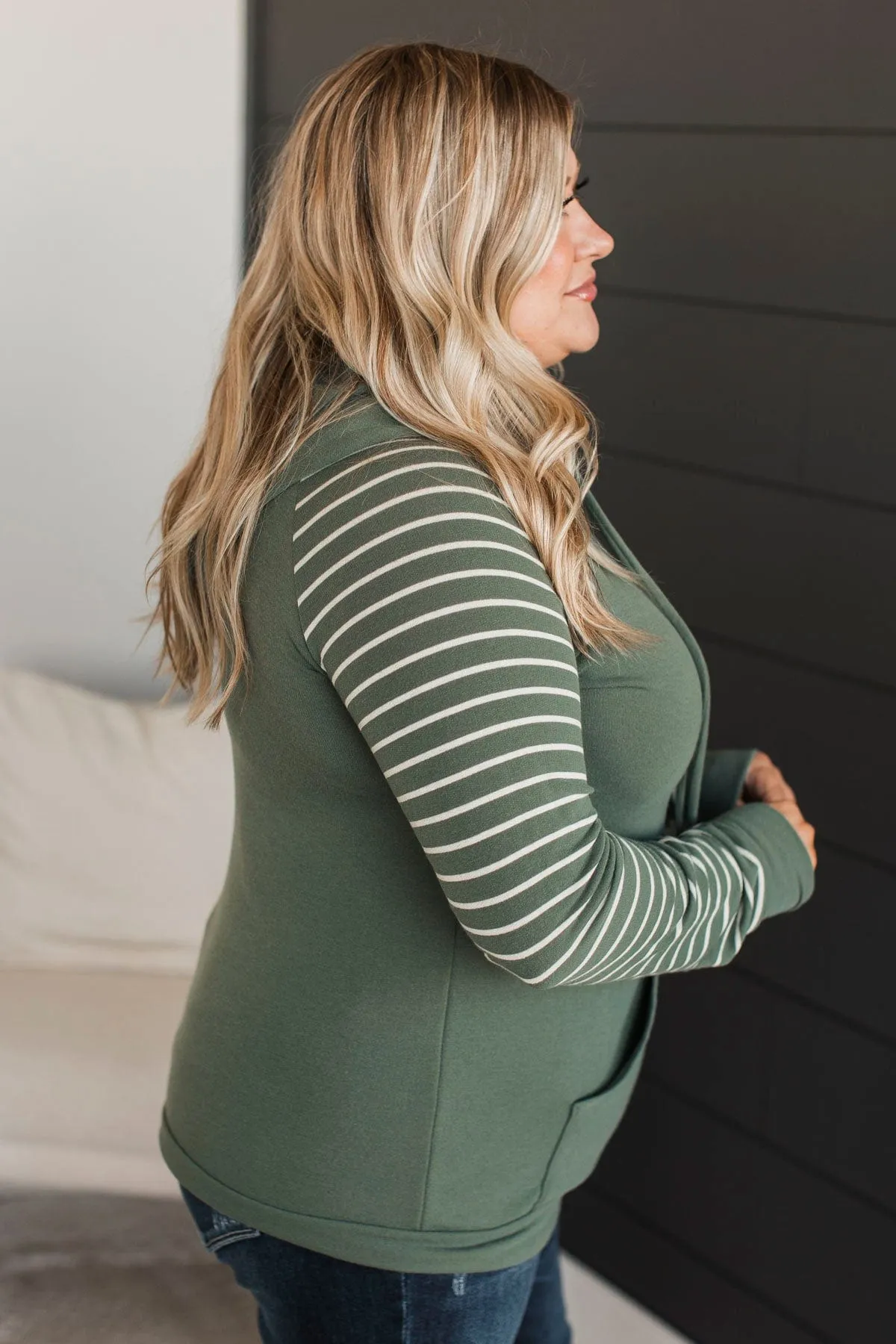 Over Again Cowl Neck Hoodie- Light Olive