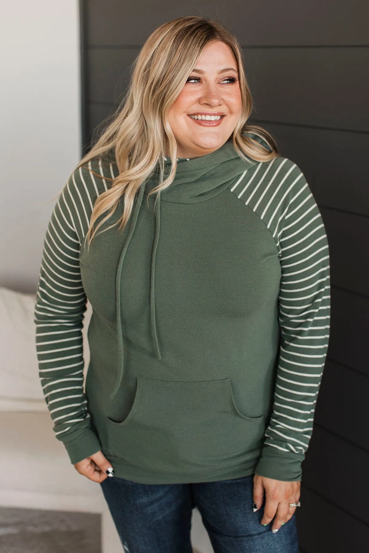 Over Again Cowl Neck Hoodie- Light Olive