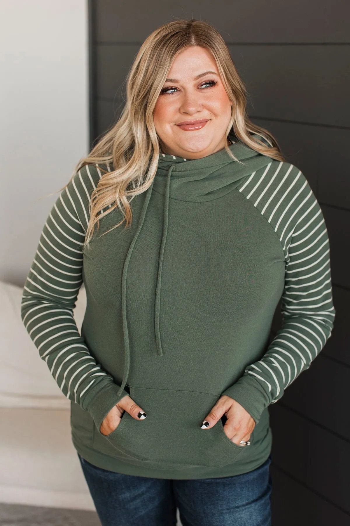 Over Again Cowl Neck Hoodie- Light Olive