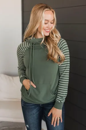 Over Again Cowl Neck Hoodie- Light Olive