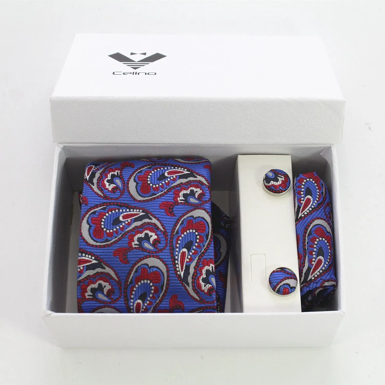 Paisley Multi Color Designer Silk Floral Necktie with Matching Cufflinks & Pocket Square Set for Men