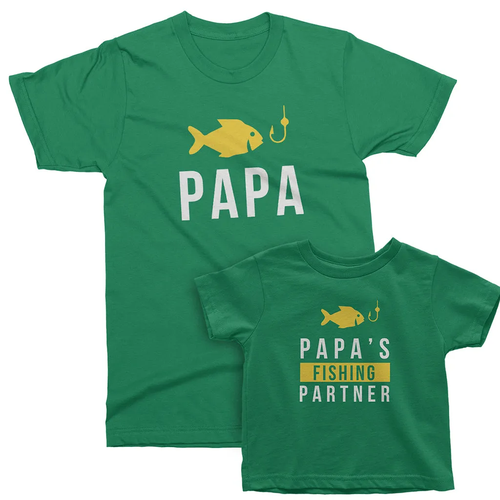 Papa and Papa's Fishing Partner - Matching T-Shirts for Grandpa / Daddy and Me