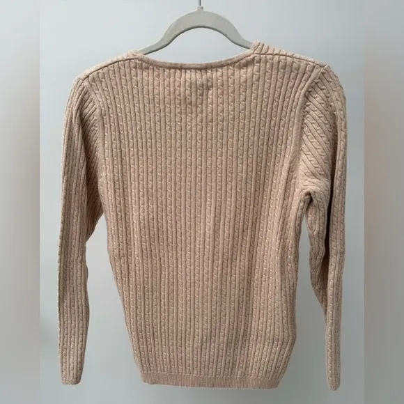 Paraphrase Cable Knit V-Neck Sweater in Tan,‎ Size M