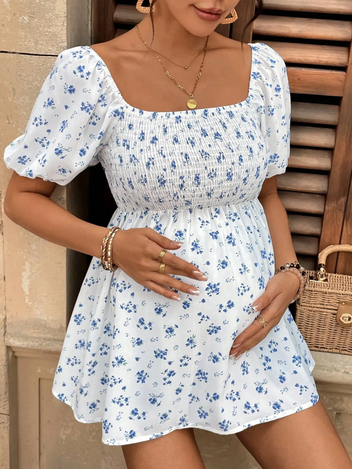 Parte superior fruncida boho con estampado floral
