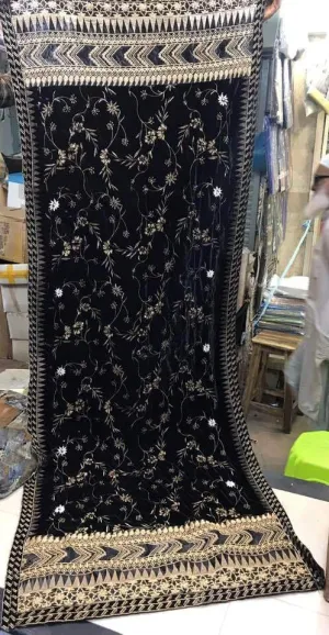 Party Wear Velvet Shawl - Replica - Unstitched
