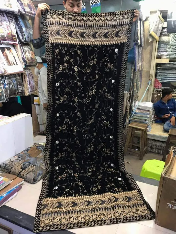 Party Wear Velvet Shawl - Replica - Unstitched