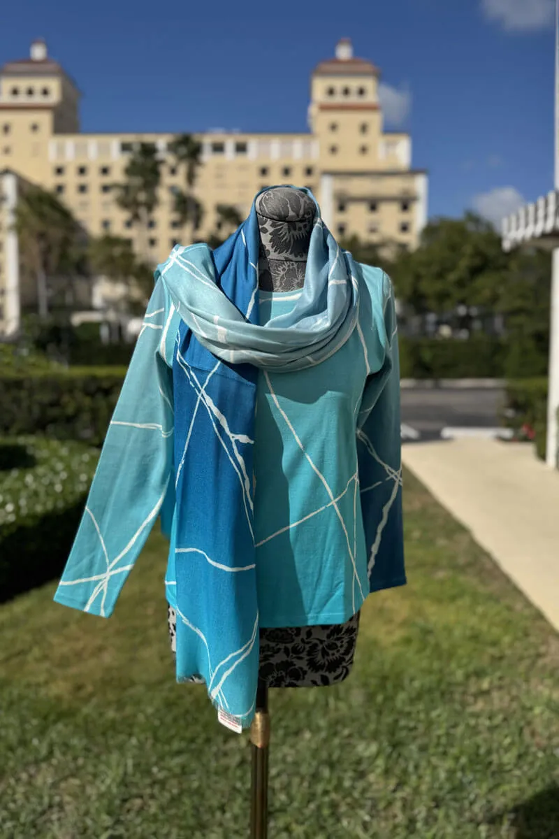 Pashma Blues with Cracked Lines Sweater and Scarf Set