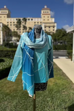 Pashma Blues with Cracked Lines Sweater and Scarf Set