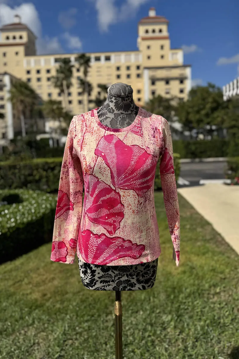 Pashma Fuchsia and Ivory Ginko Sweater and Scarf Set
