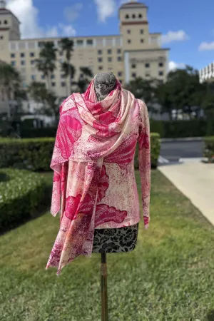 Pashma Fuchsia and Ivory Ginko Sweater and Scarf Set