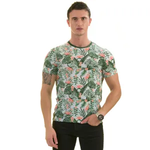 Peach Floral Green Leaves T- Shirt | European Made Premium Quality - Crew Neck Short Sleeve T-Shirts