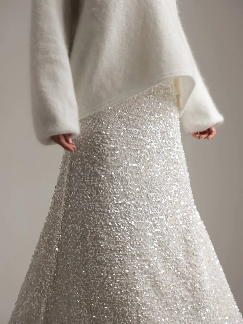 Pearl-Detail White Knit Sweater