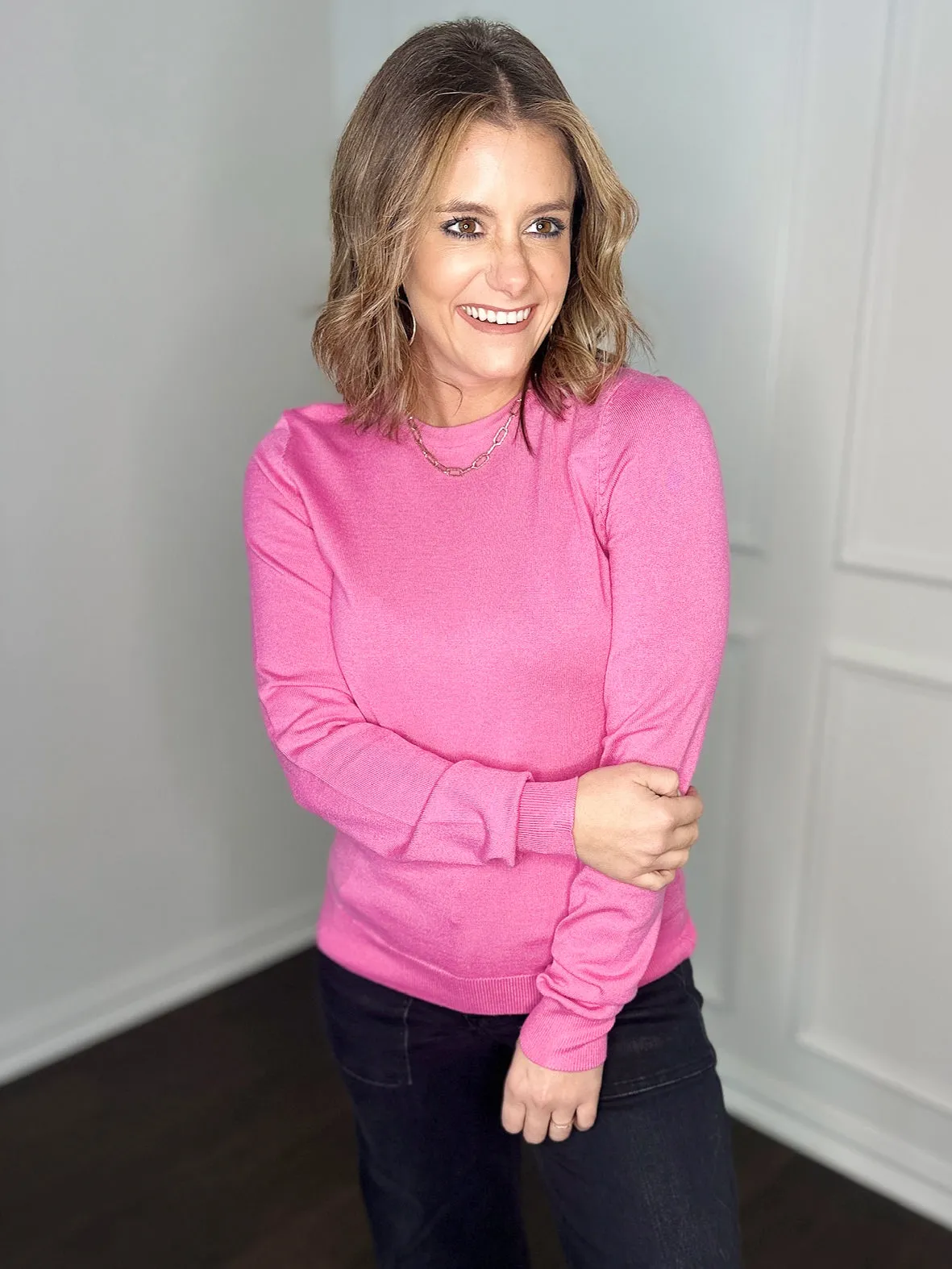 Penelope Pink Crewneck Long Sleeve Sweater