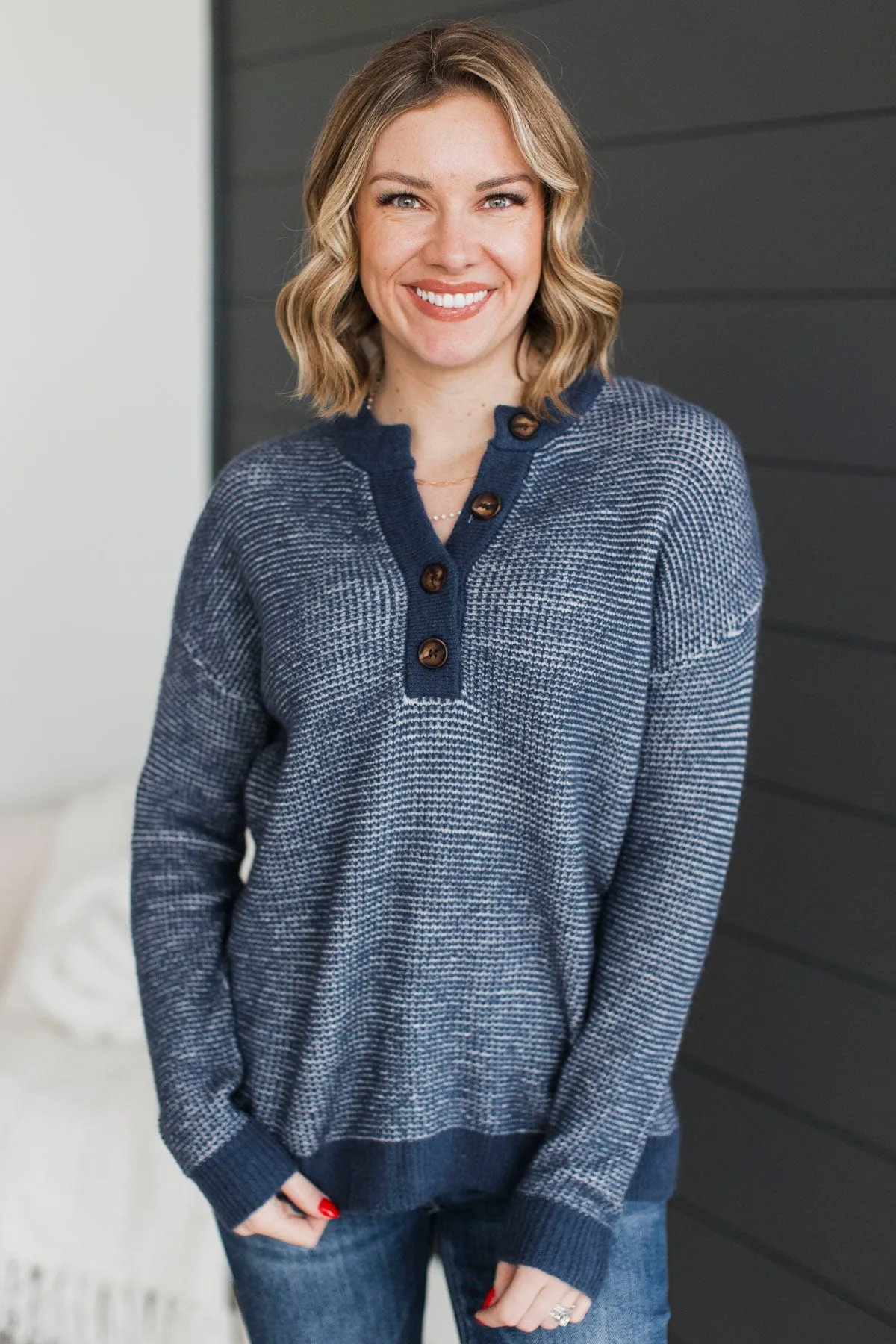Perfectly Matched Knit Sweater- Navy