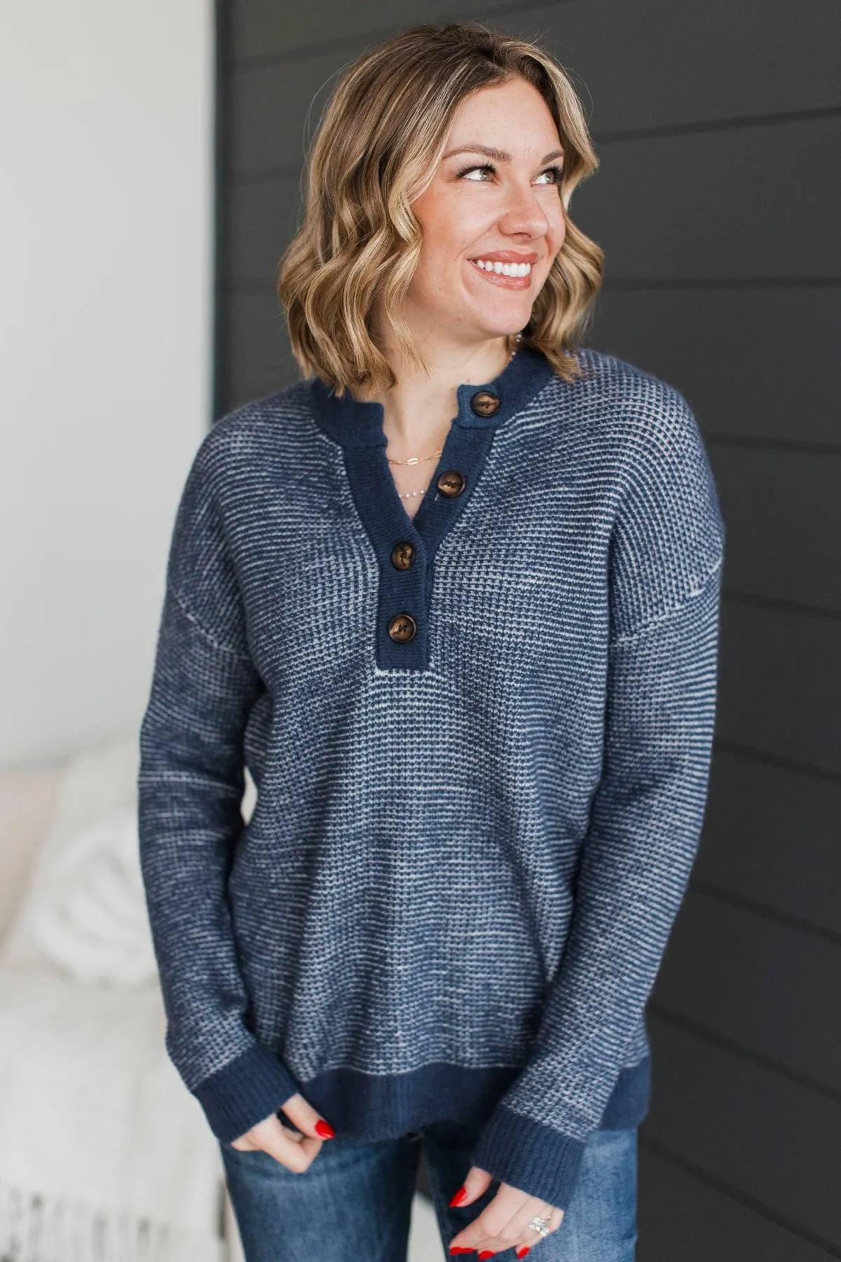 Perfectly Matched Knit Sweater- Navy