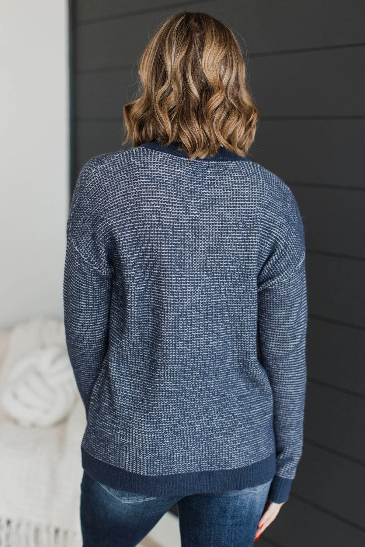 Perfectly Matched Knit Sweater- Navy