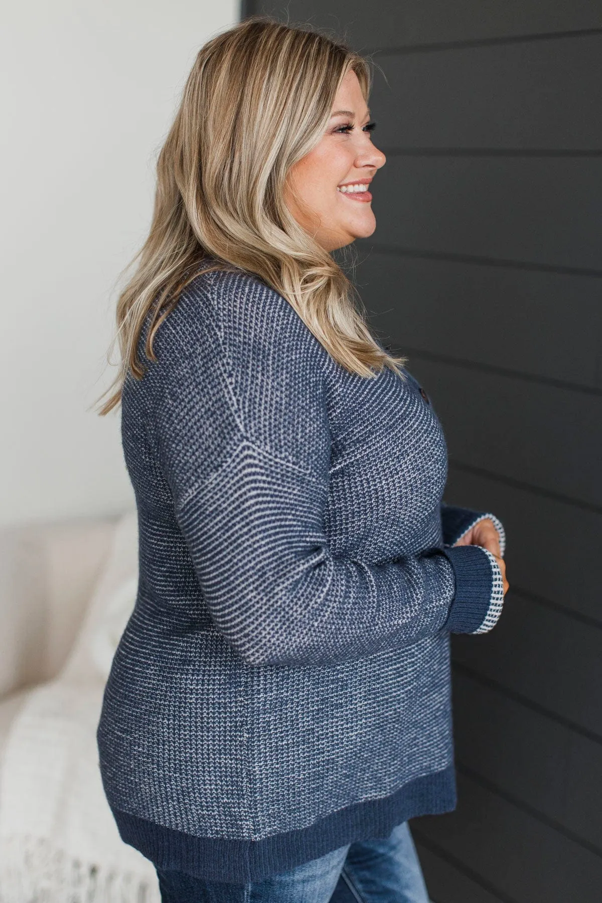 Perfectly Matched Knit Sweater- Navy