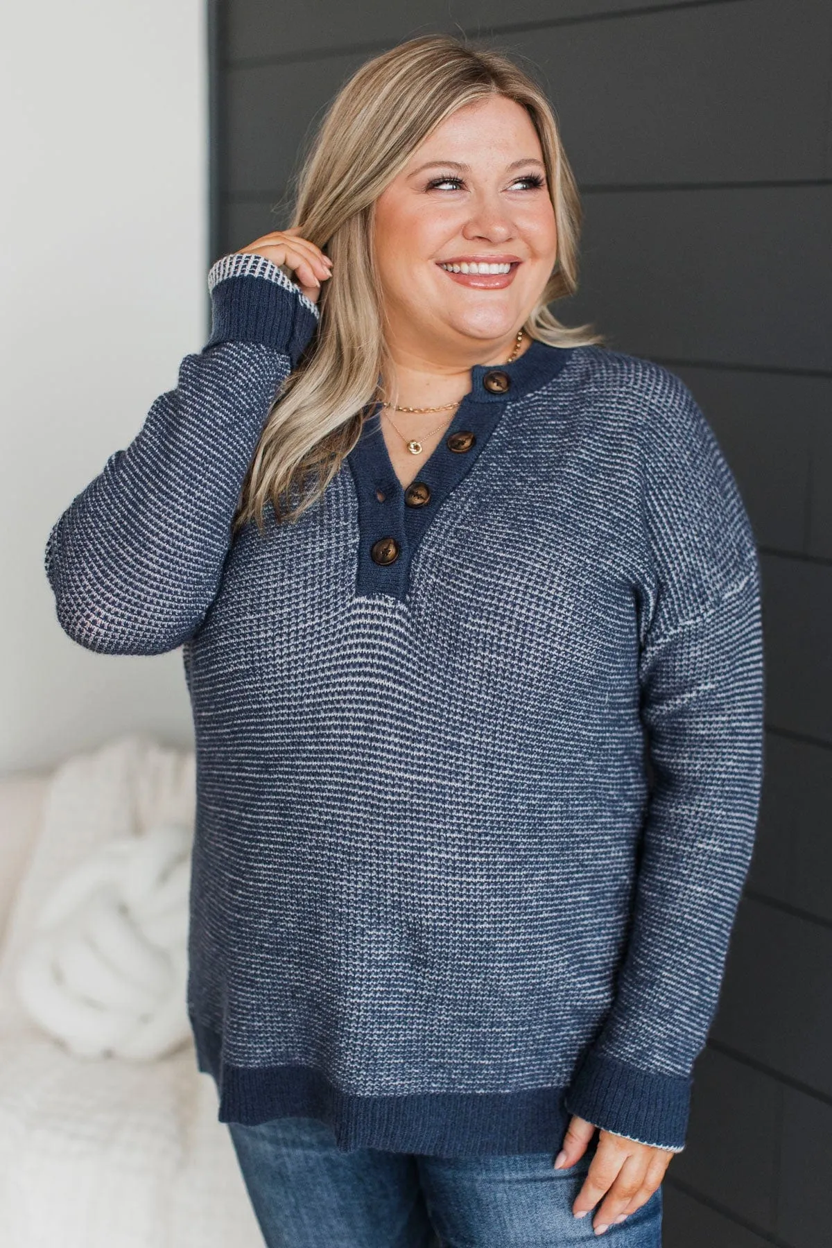 Perfectly Matched Knit Sweater- Navy