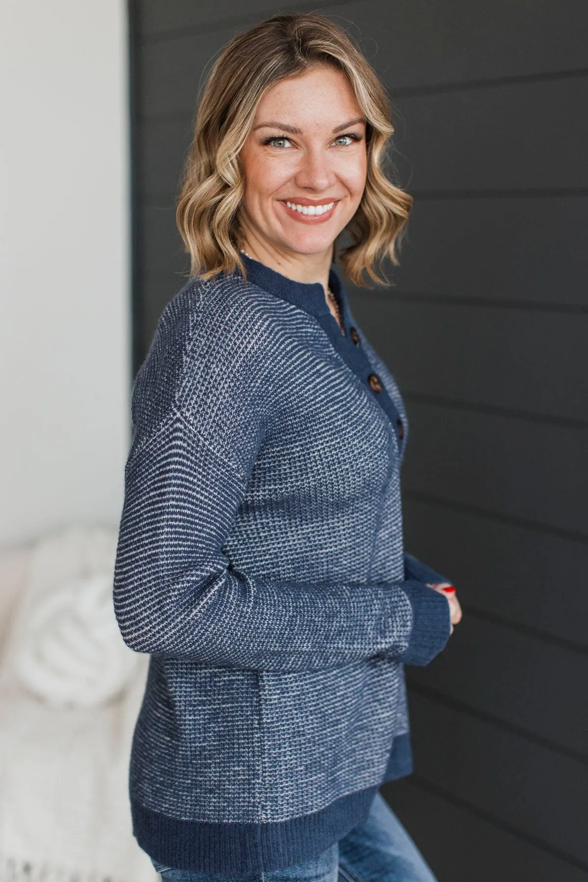 Perfectly Matched Knit Sweater- Navy