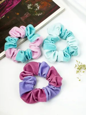 Pink & Sea Green Set of 3 Velvet Scrunchies