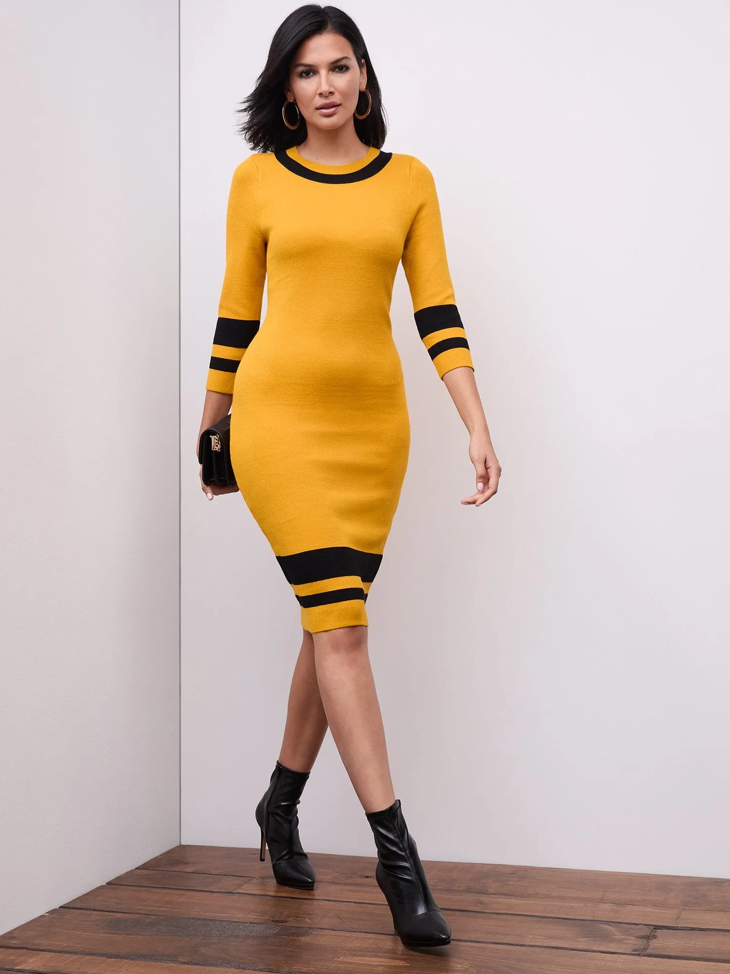 Piped Scoopneck Sweater Dress