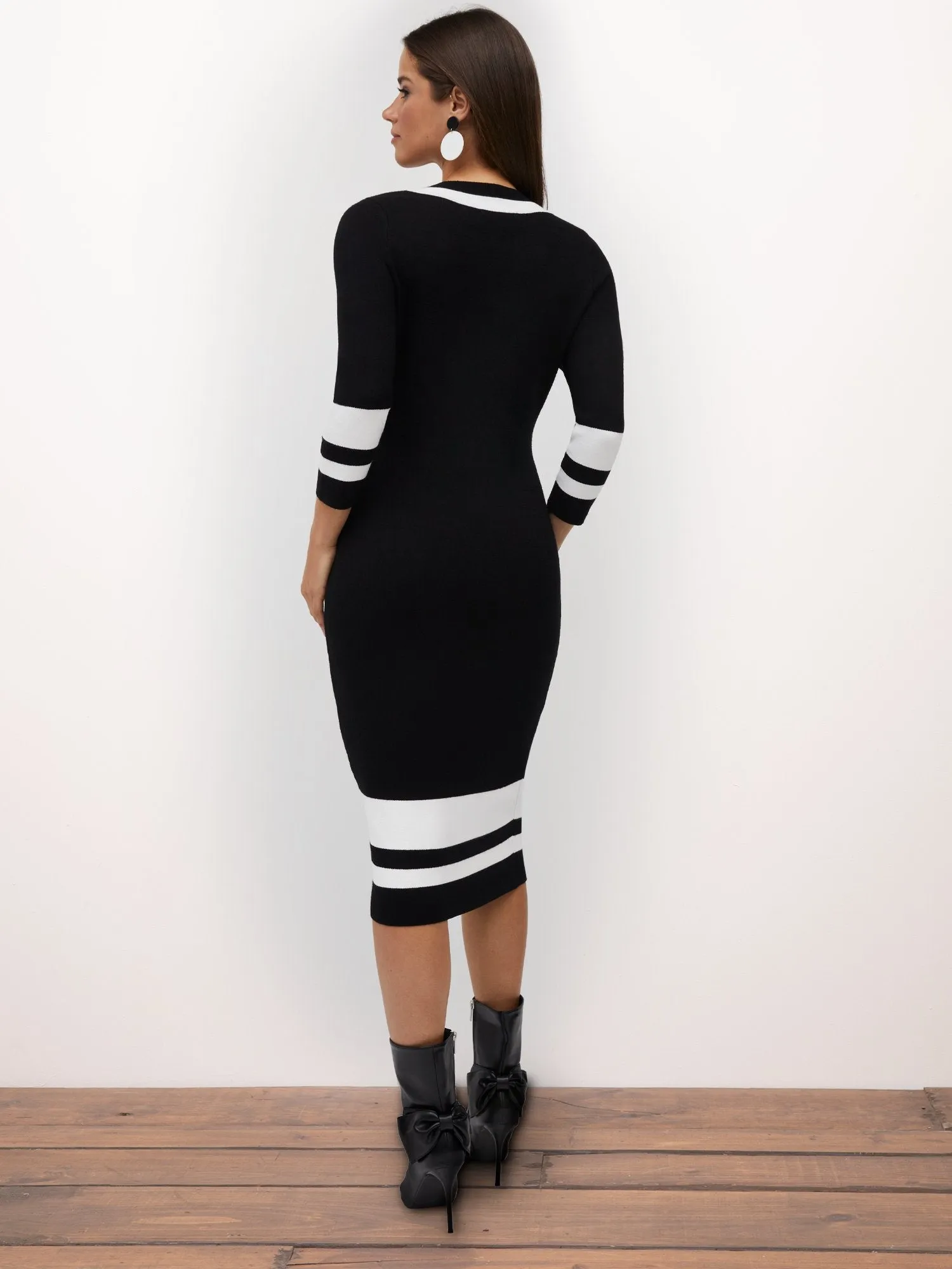 Piped Scoopneck Sweater Dress
