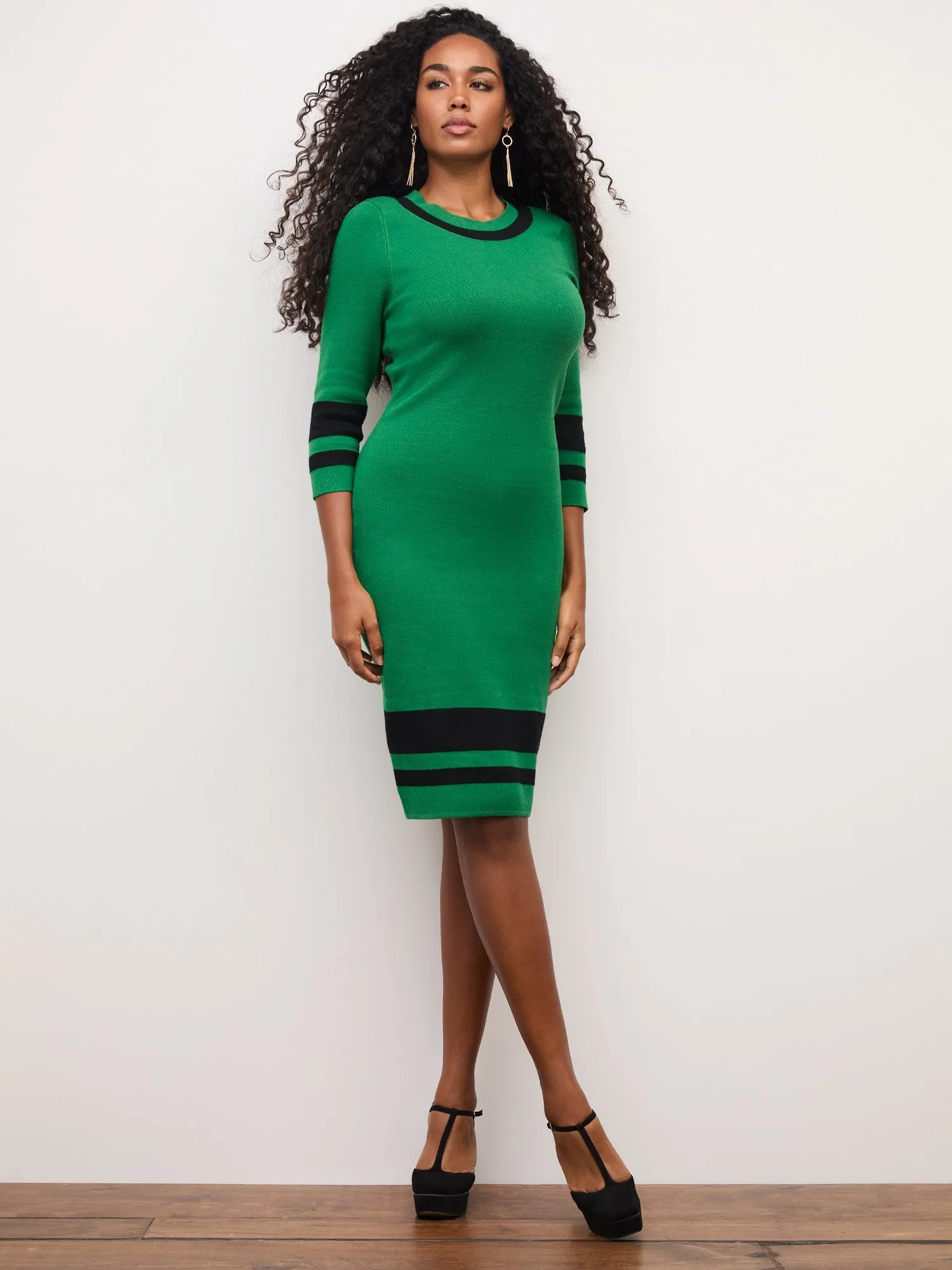 Piped Scoopneck Sweater Dress
