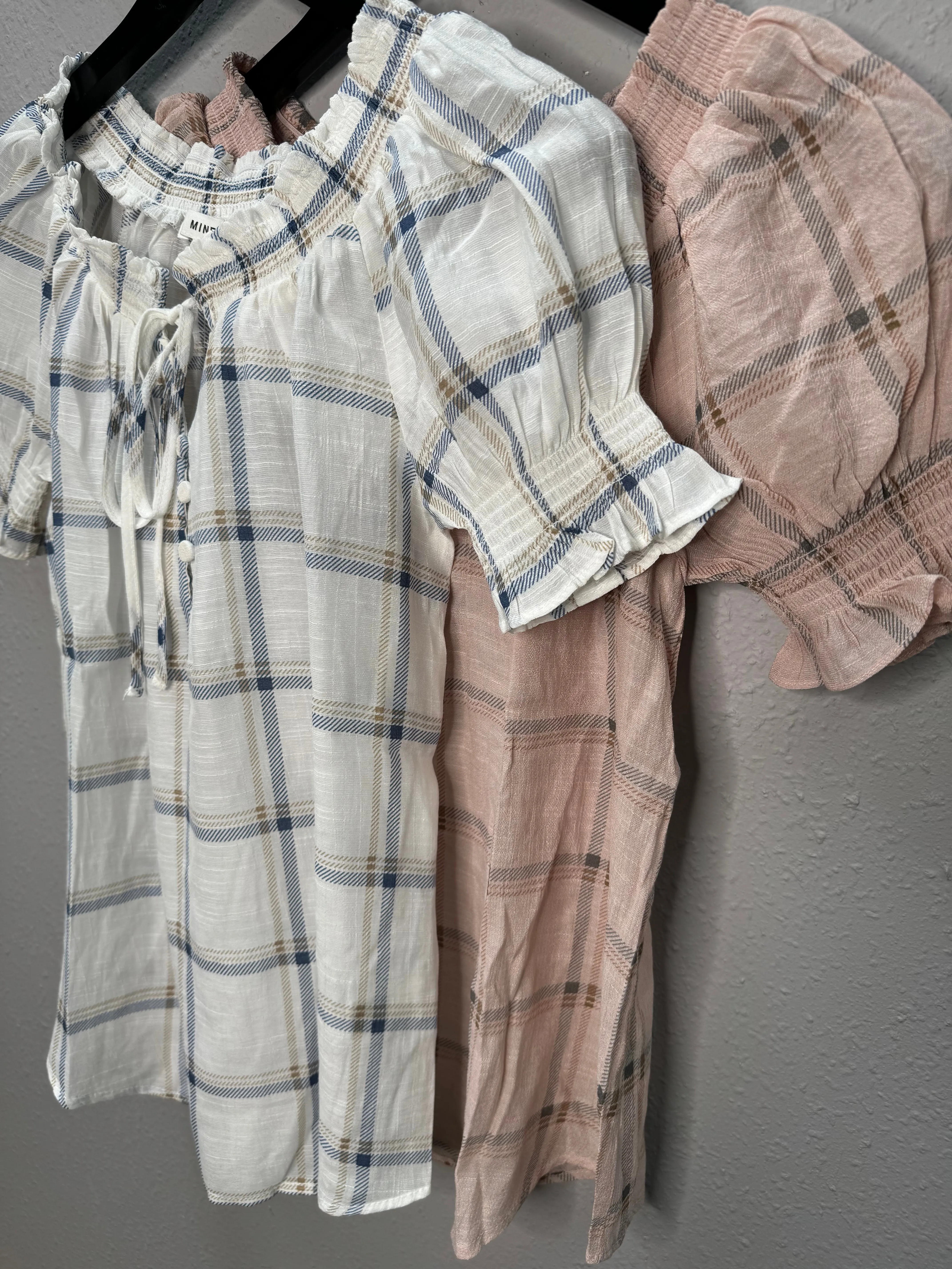 Plaid Woven Top in Navy