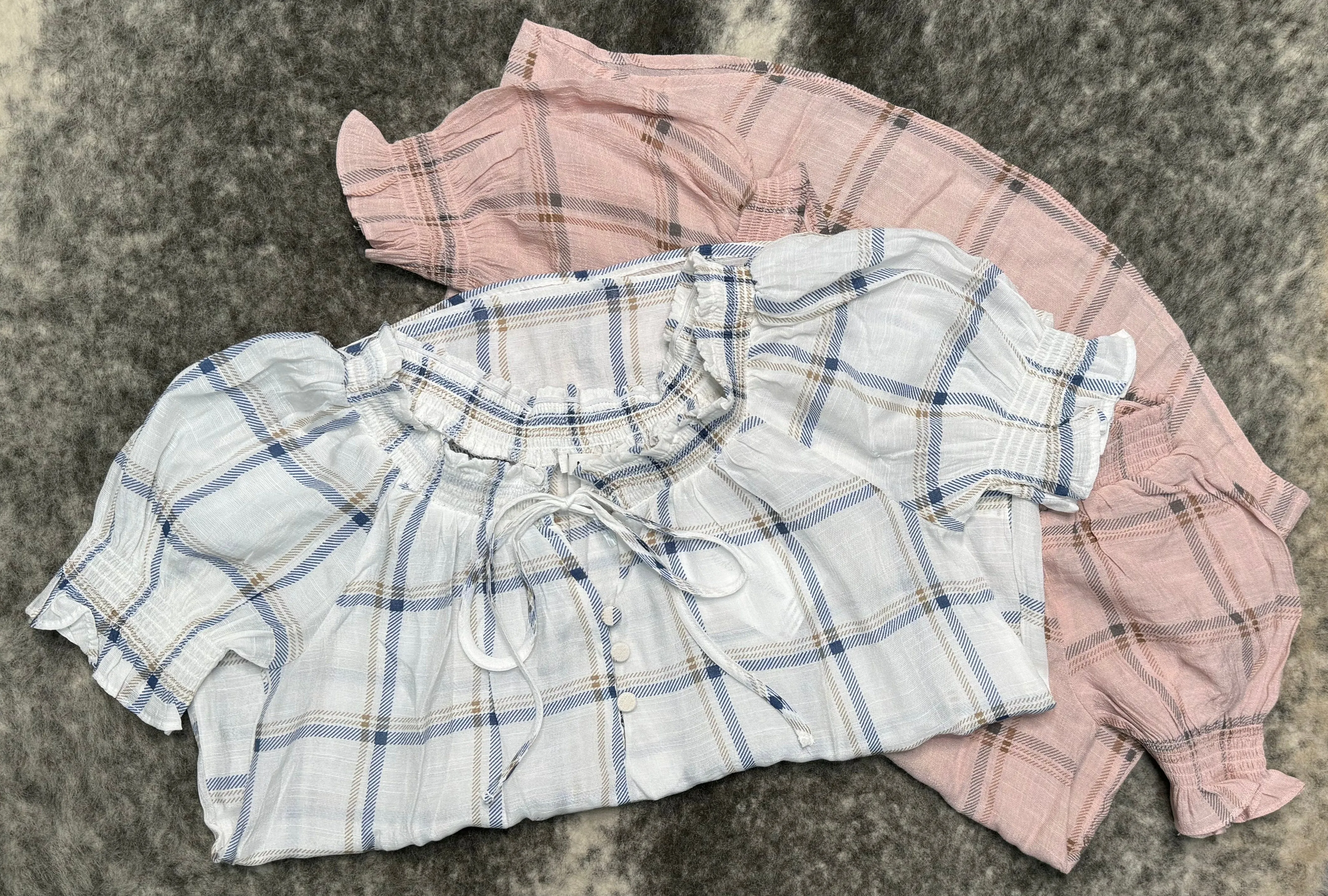 Plaid Woven Top in Navy