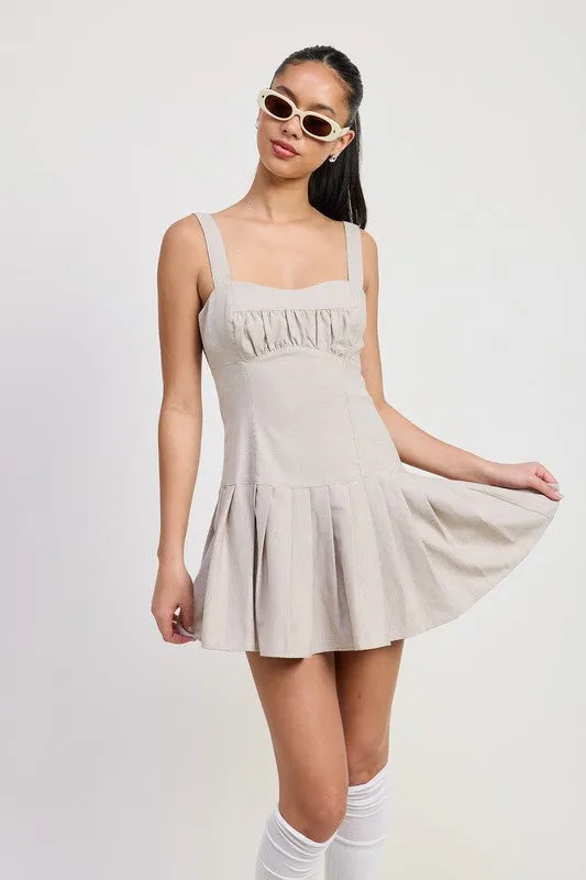 PLEATED MINI DRESS WITH BACK TIES