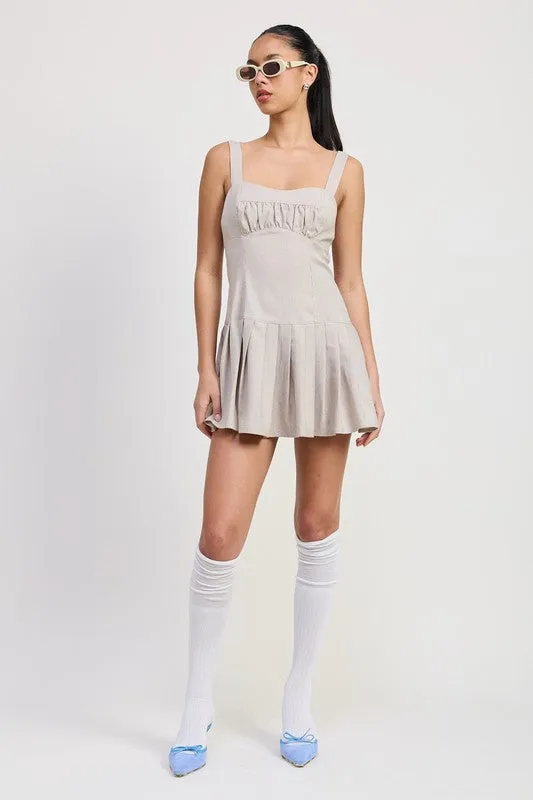 PLEATED MINI DRESS WITH BACK TIES