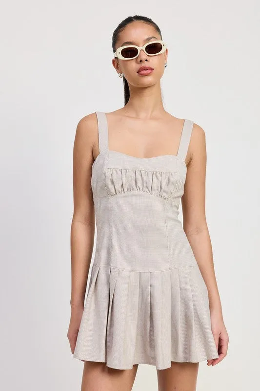 PLEATED MINI DRESS WITH BACK TIES