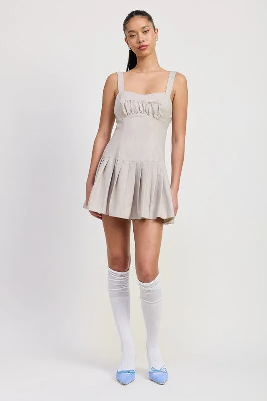 PLEATED MINI DRESS WITH BACK TIES