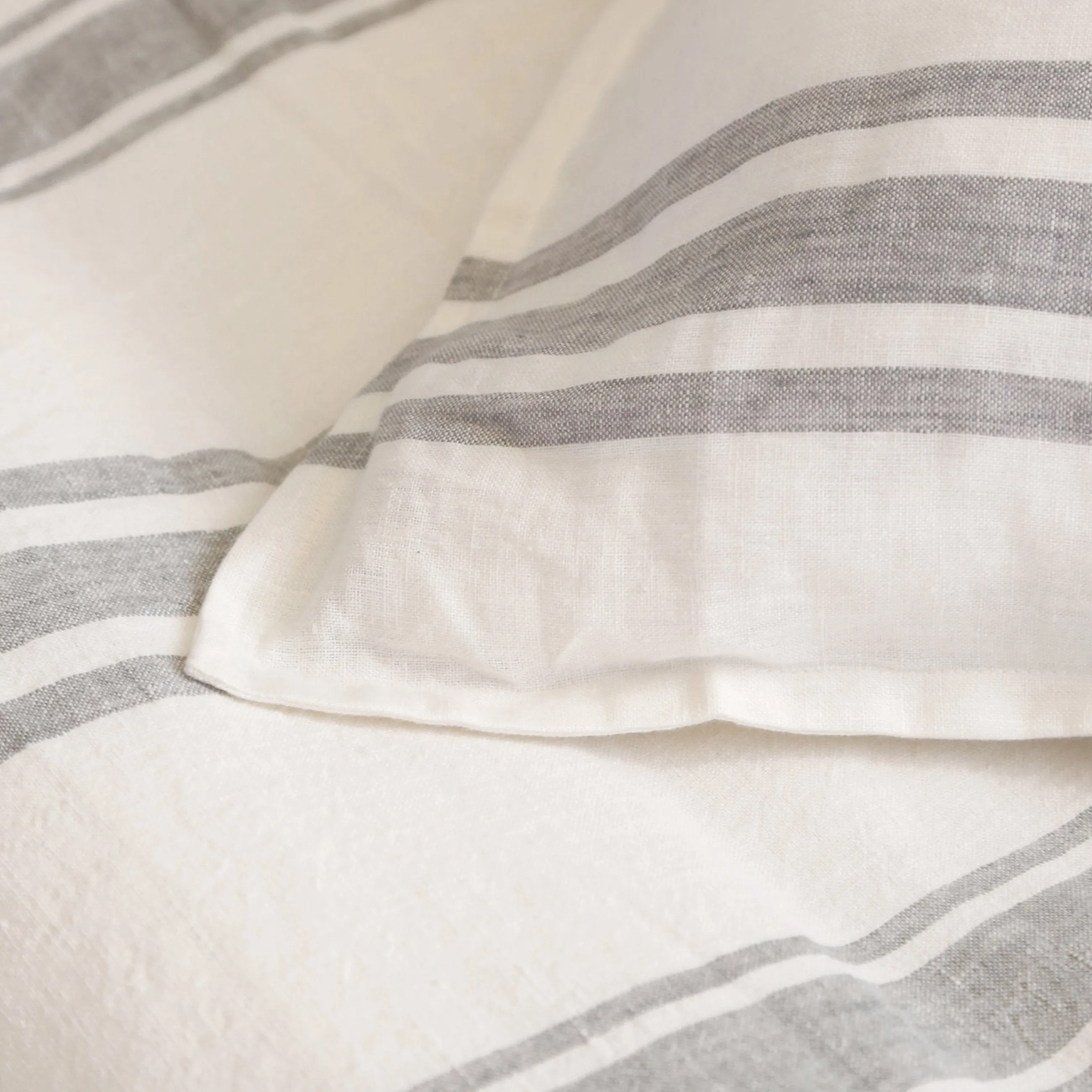 Pom Pom at Home Jackson Cream & Grey Striped Linen Duvet Cover and Pillow Shams ~ Available in Queen and King Sizes