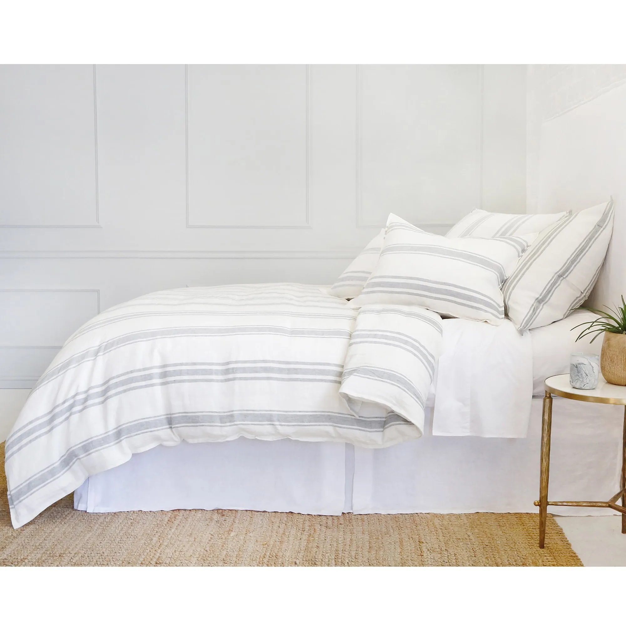 Pom Pom at Home Jackson Cream & Grey Striped Linen Duvet Cover and Pillow Shams ~ Available in Queen and King Sizes