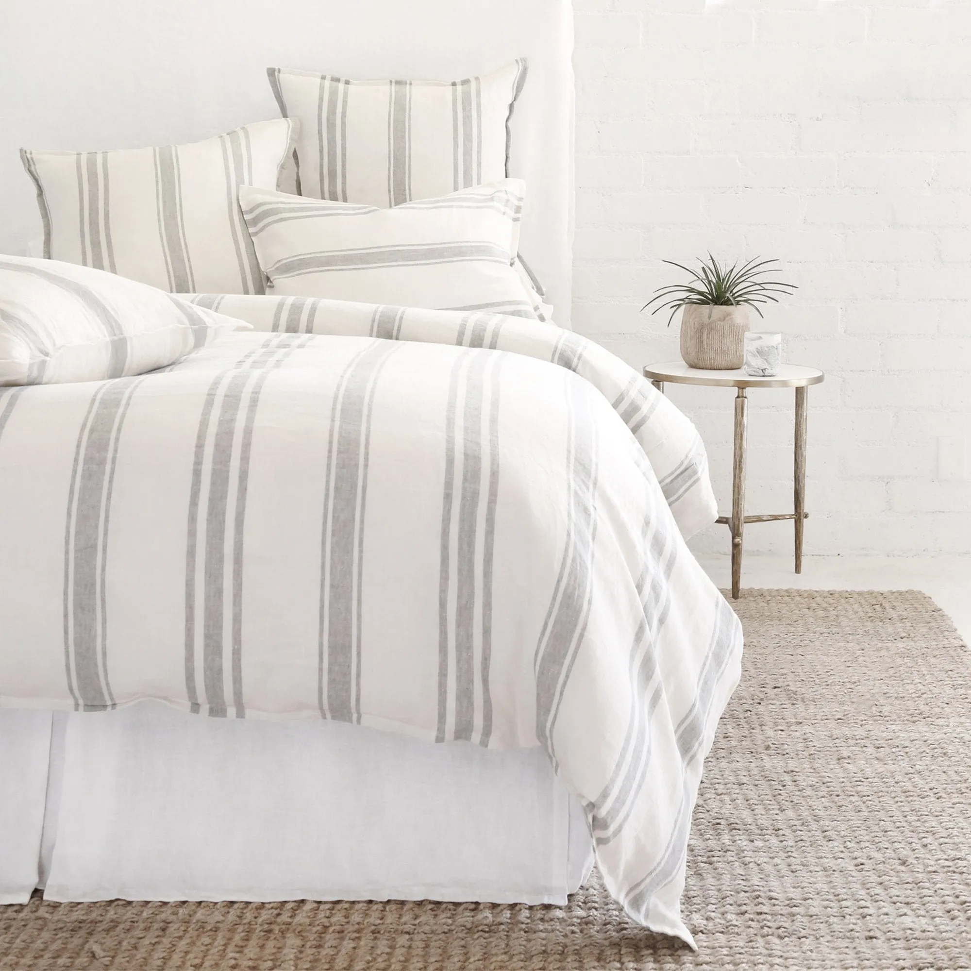 Pom Pom at Home Jackson Cream & Grey Striped Linen Duvet Cover and Pillow Shams ~ Available in Queen and King Sizes