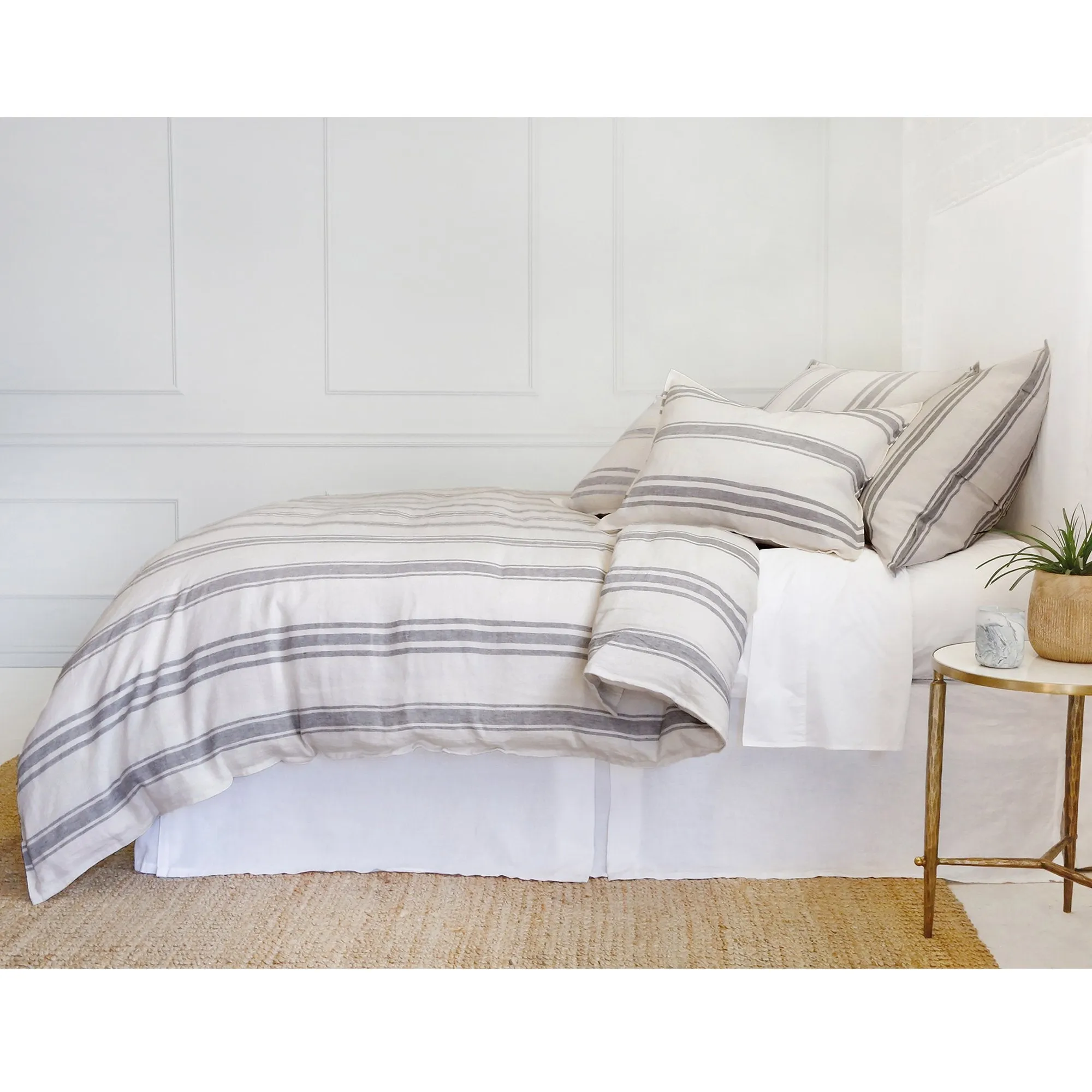 Pom Pom at Home Jackson Flax & Midnight Striped Linen Duvet Cover and Pillow Shams ~ Available in Queen and King Sizes