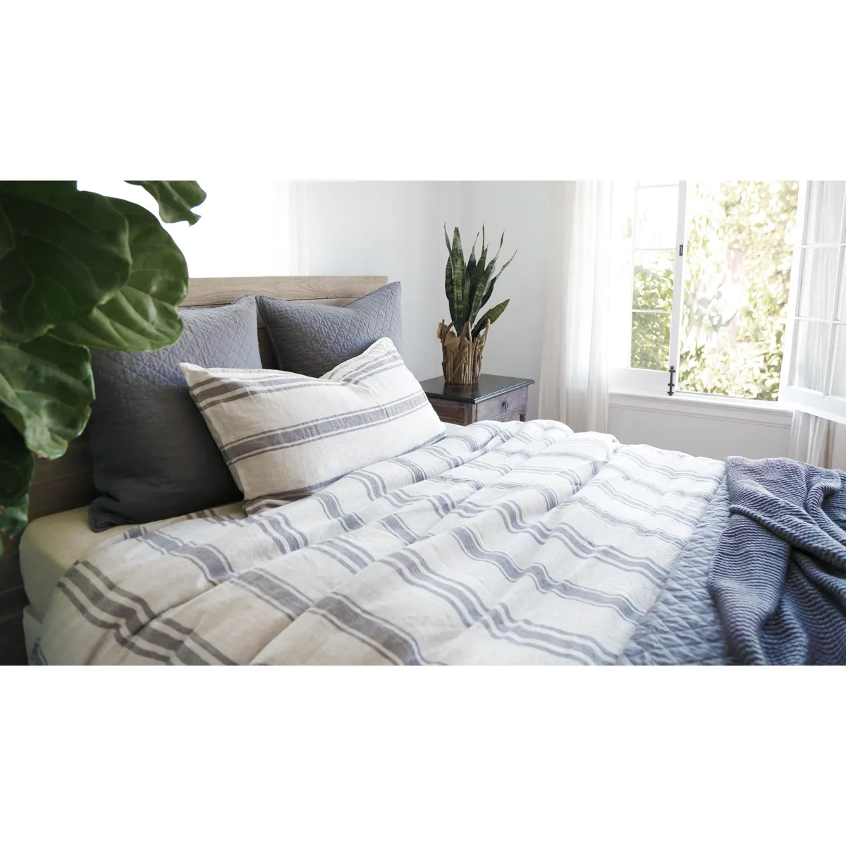 Pom Pom at Home Jackson Flax & Midnight Striped Linen Duvet Cover and Pillow Shams ~ Available in Queen and King Sizes