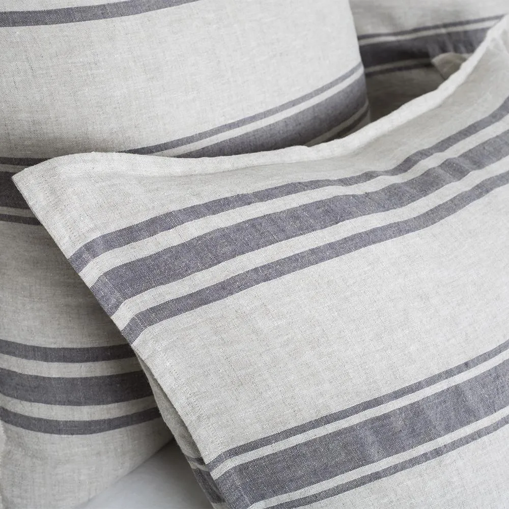 Pom Pom at Home Jackson Flax & Midnight Striped Linen Duvet Cover and Pillow Shams ~ Available in Queen and King Sizes