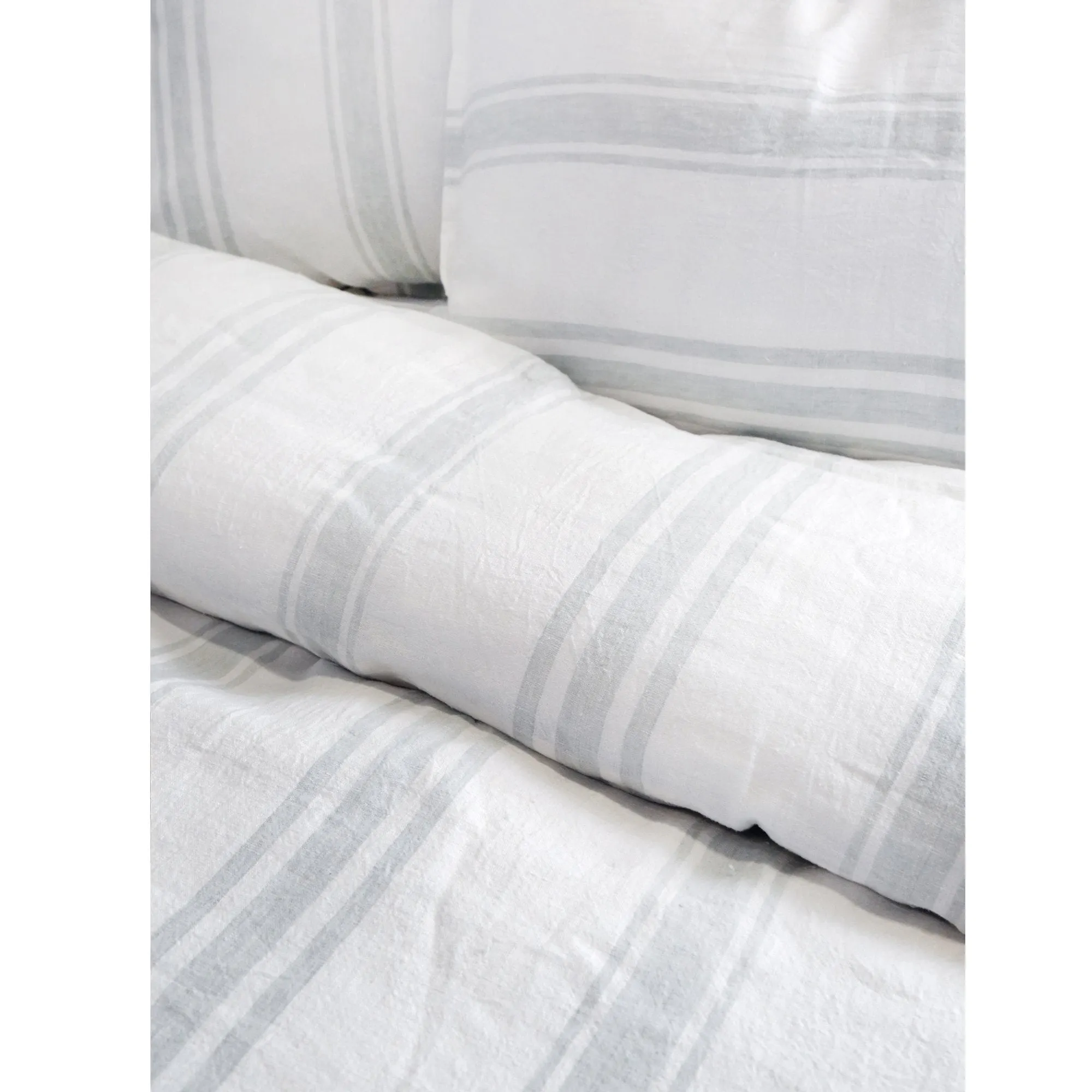 Pom Pom at Home Jackson White & Ocean Striped Linen Duvet Cover and Pillow Shams ~ Available in Queen and King Sizes