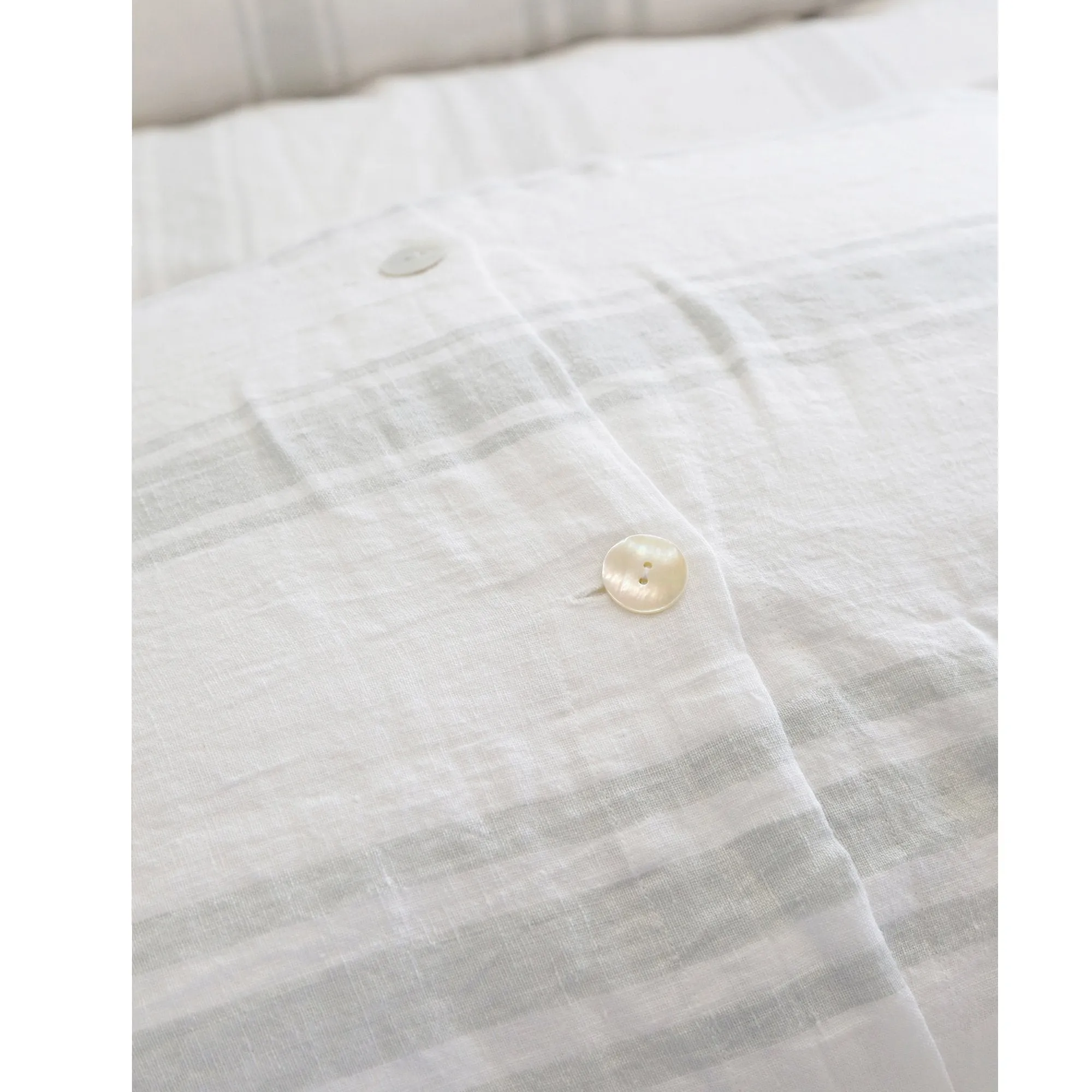 Pom Pom at Home Jackson White & Ocean Striped Linen Duvet Cover and Pillow Shams ~ Available in Queen and King Sizes