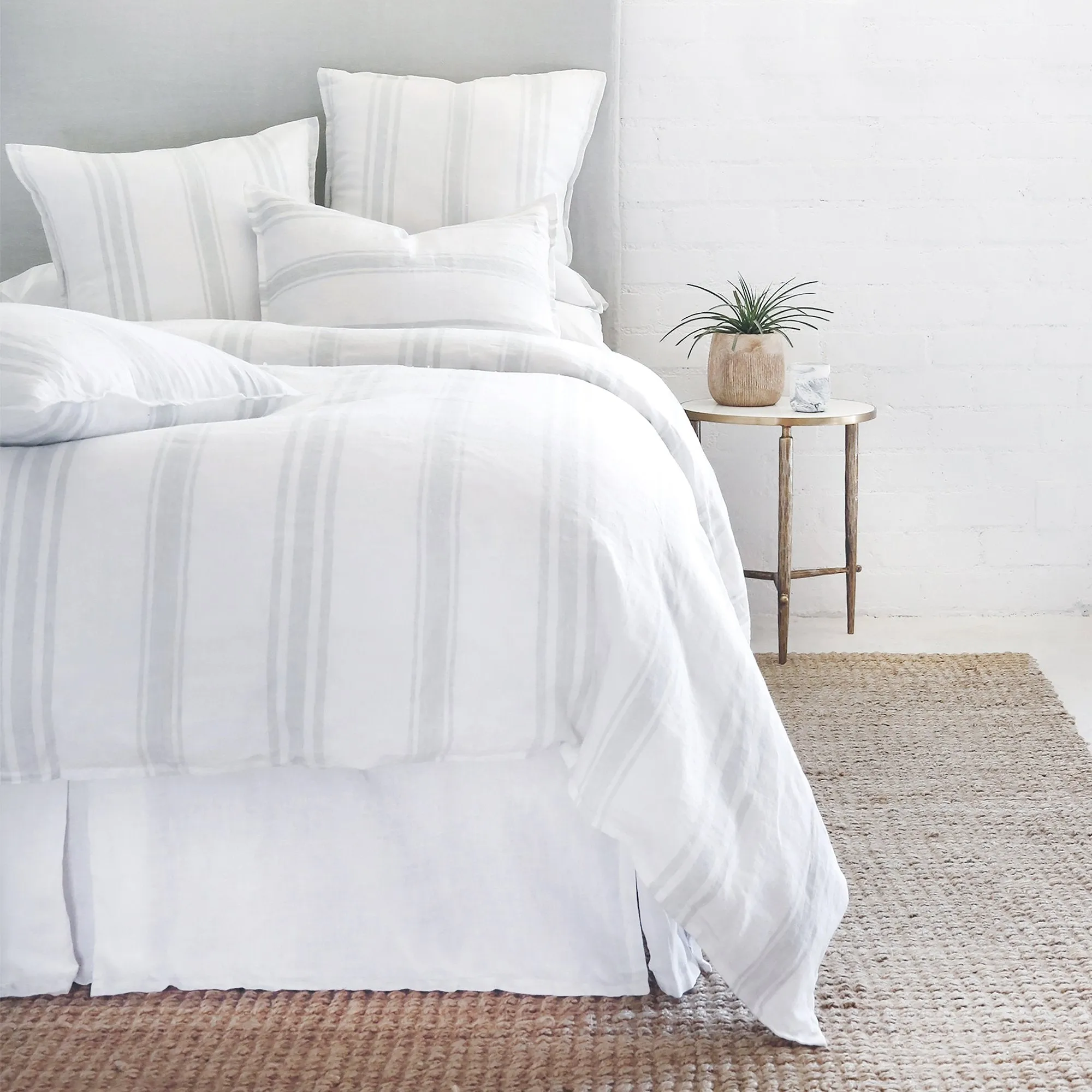 Pom Pom at Home Jackson White & Ocean Striped Linen Duvet Cover and Pillow Shams ~ Available in Queen and King Sizes
