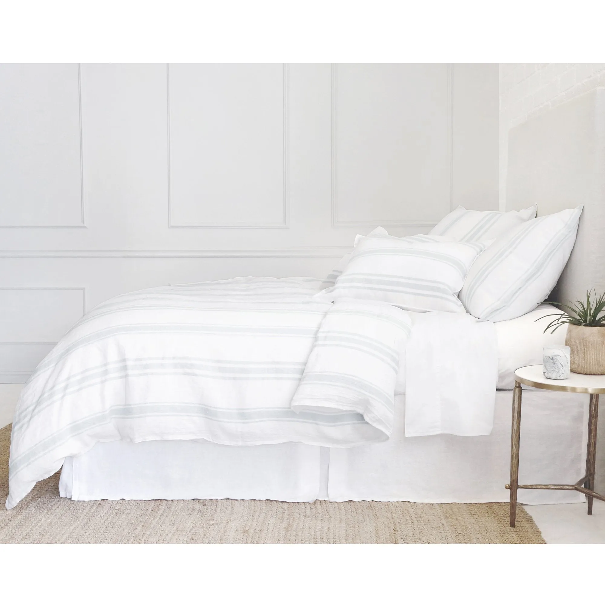 Pom Pom at Home Jackson White & Ocean Striped Linen Duvet Cover and Pillow Shams ~ Available in Queen and King Sizes