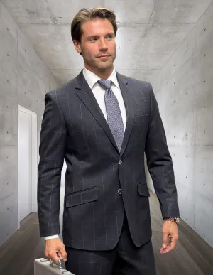 PORTO 2 PC PLAID CHARCOAL MODERN FIT SUIT