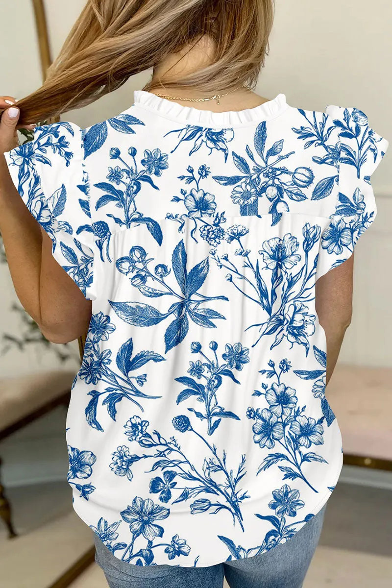 PREORDER! ETA 5/12 Floral Blue Boho Puff Sleeve Blouse **SHIPPING EXPECTED TO BEGIN ON DATE 5/12**
